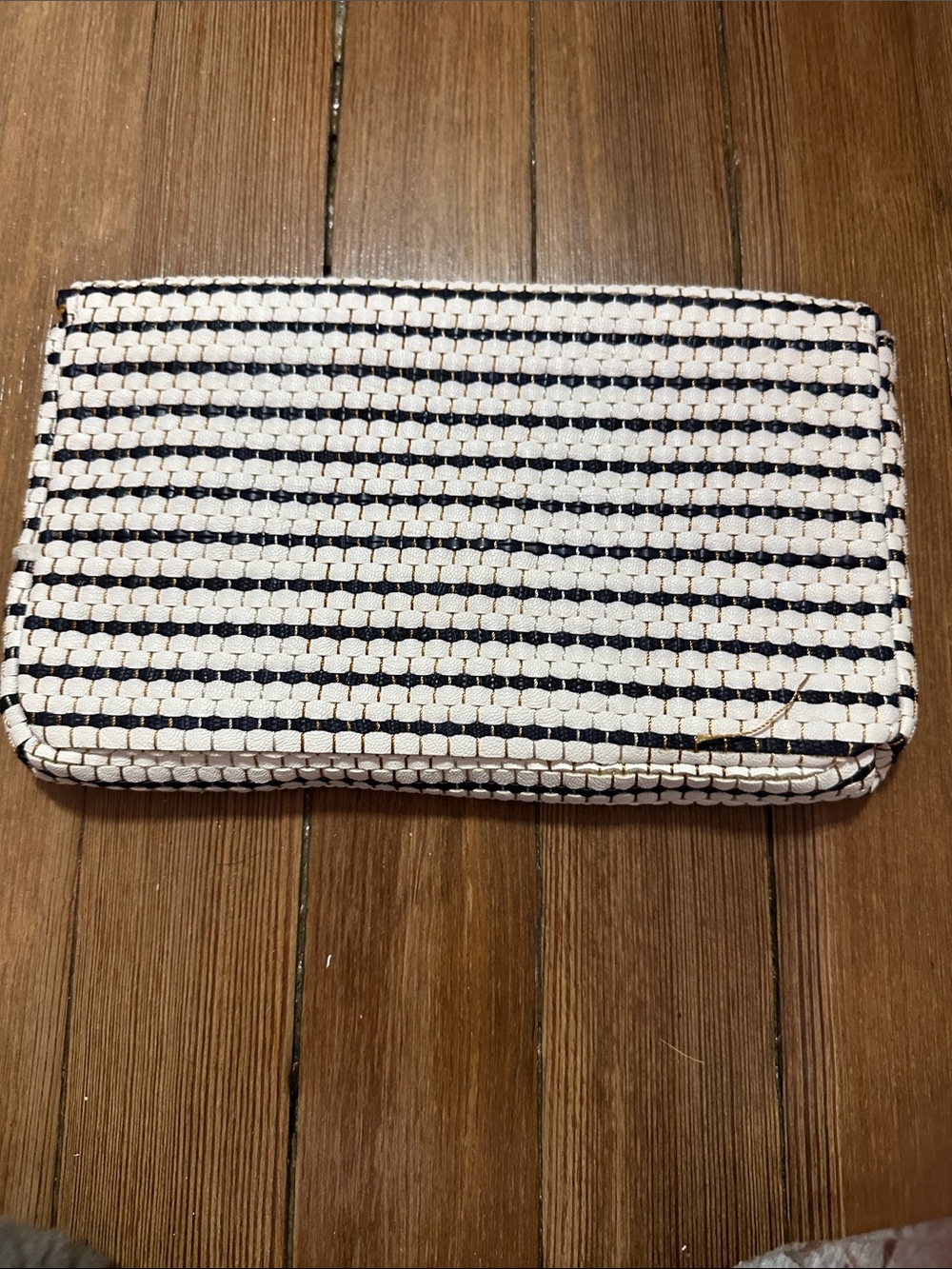 Lilly Pulitzer Striped Navy and White Woven Clutch with Anchor Detail - Picture 2 of 3